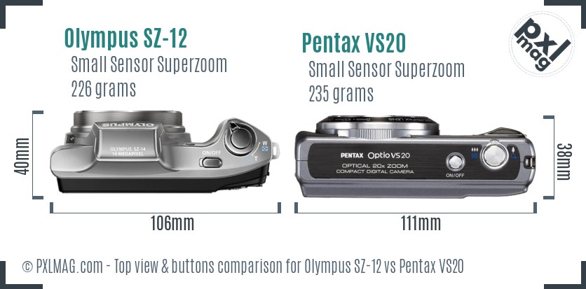 Olympus SZ-12 vs Pentax VS20 top view buttons comparison