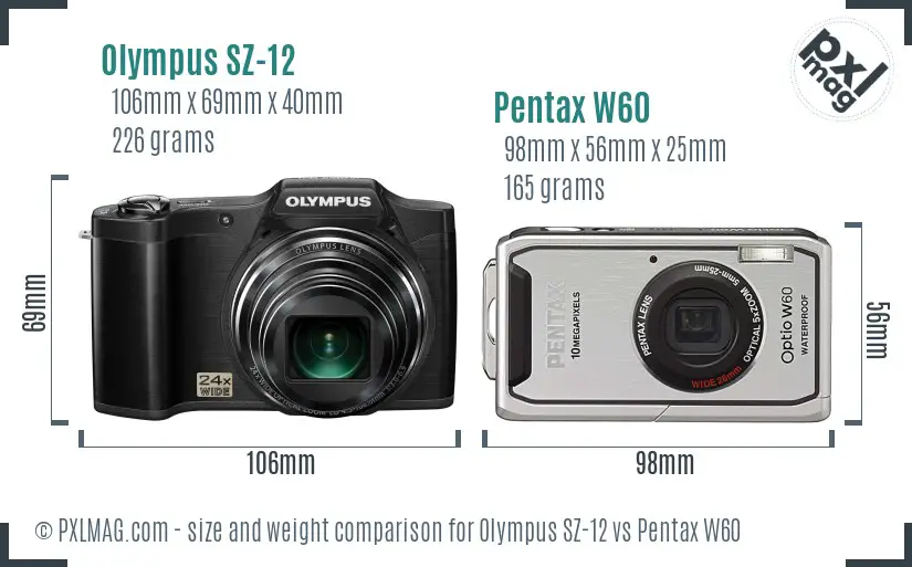 Olympus SZ-12 vs Pentax W60 size comparison