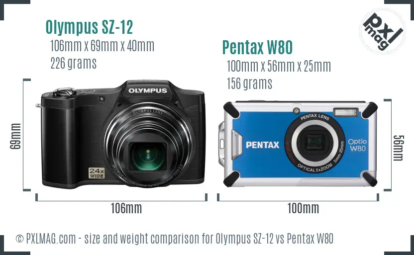 Olympus SZ-12 vs Pentax W80 size comparison