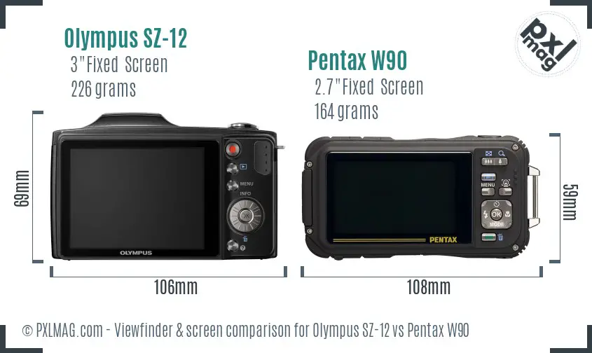 Olympus SZ-12 vs Pentax W90 Screen and Viewfinder comparison