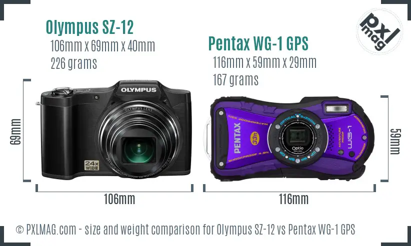 Olympus SZ-12 vs Pentax WG-1 GPS size comparison