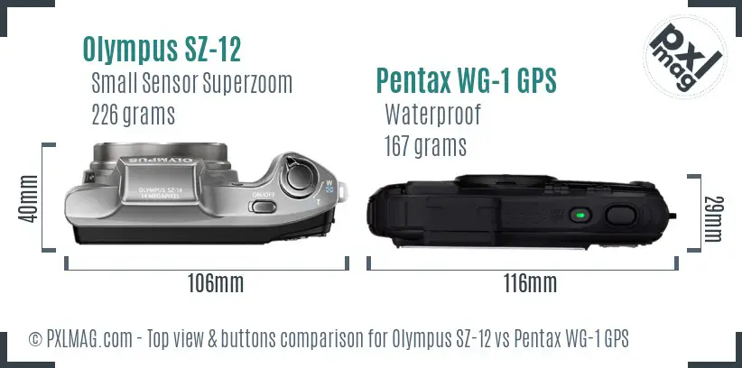 Olympus SZ-12 vs Pentax WG-1 GPS top view buttons comparison