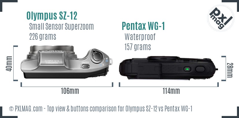 Olympus SZ-12 vs Pentax WG-1 top view buttons comparison