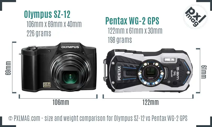Olympus SZ-12 vs Pentax WG-2 GPS size comparison