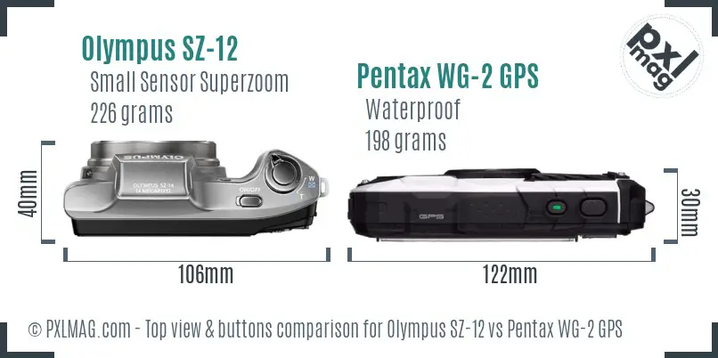 Olympus SZ-12 vs Pentax WG-2 GPS top view buttons comparison