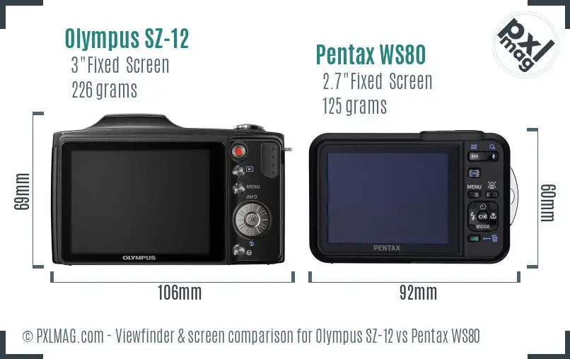 Olympus SZ-12 vs Pentax WS80 Screen and Viewfinder comparison