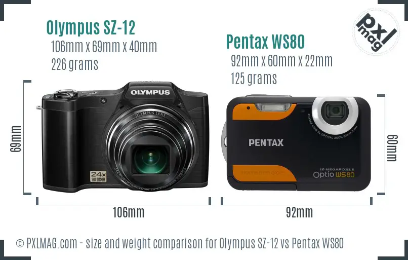 Olympus SZ-12 vs Pentax WS80 size comparison