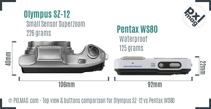Olympus SZ-12 vs Pentax WS80 top view buttons comparison