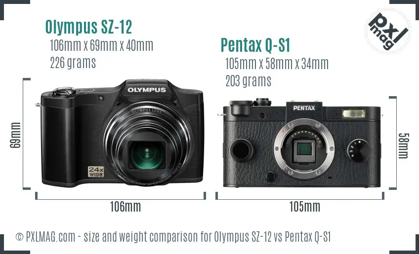 Olympus SZ-12 vs Pentax Q-S1 size comparison