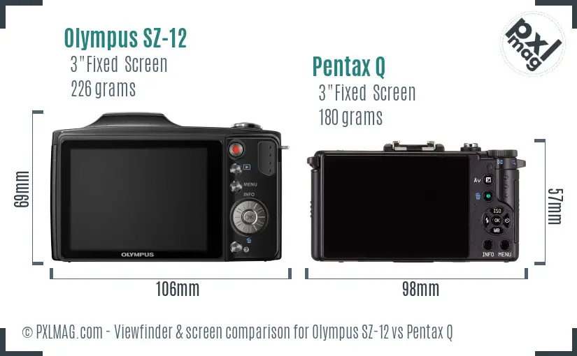 Olympus SZ-12 vs Pentax Q Screen and Viewfinder comparison