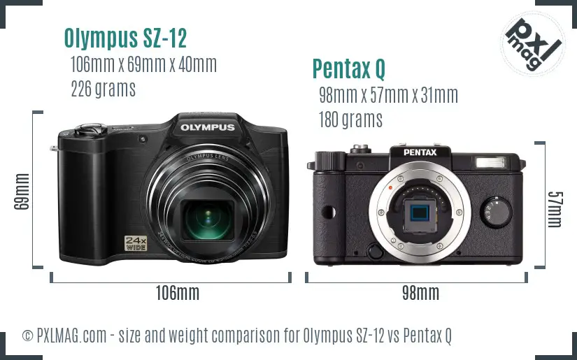 Olympus SZ-12 vs Pentax Q size comparison