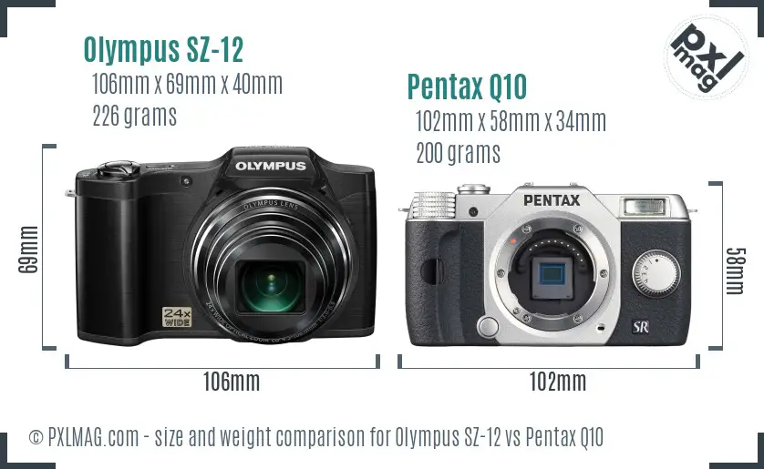 Olympus SZ-12 vs Pentax Q10 size comparison