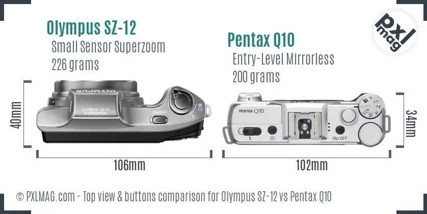 Olympus SZ-12 vs Pentax Q10 top view buttons comparison