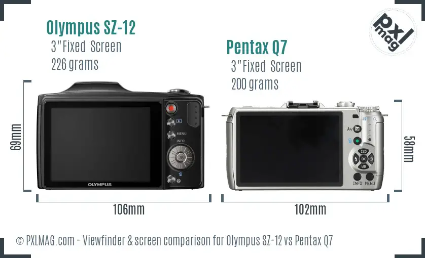 Olympus SZ-12 vs Pentax Q7 Screen and Viewfinder comparison