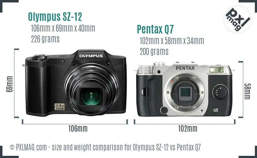 Olympus SZ-12 vs Pentax Q7 size comparison