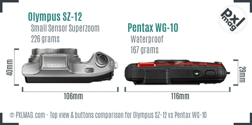 Olympus SZ-12 vs Pentax WG-10 top view buttons comparison Olympus SZ-12 vs Pentax WG-10 top view buttons comparison