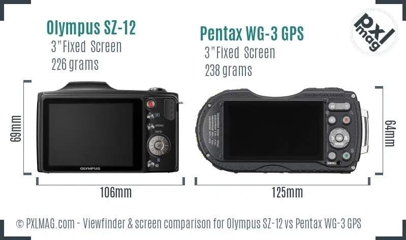 Olympus SZ-12 vs Pentax WG-3 GPS Screen and Viewfinder comparison