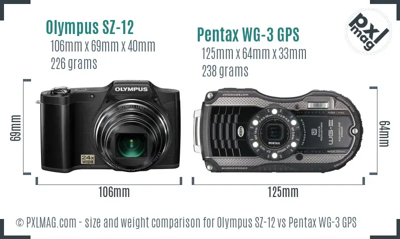 Olympus SZ-12 vs Pentax WG-3 GPS size comparison Olympus SZ-12 vs Pentax WG-3 GPS size comparison