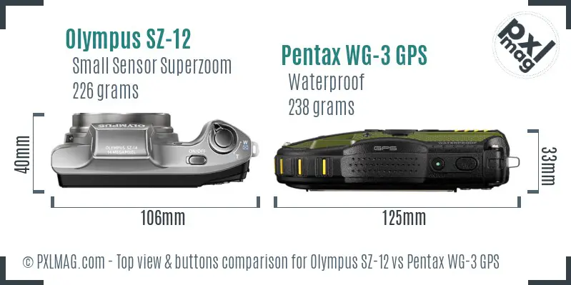 Olympus SZ-12 vs Pentax WG-3 GPS top view buttons comparison