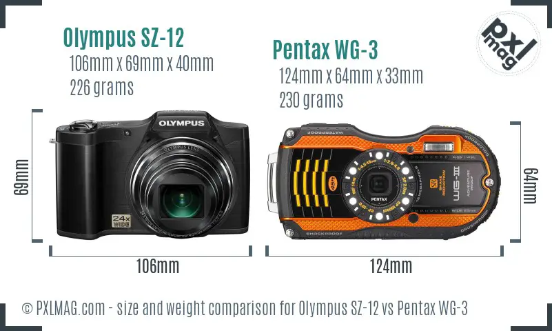 Olympus SZ-12 vs Pentax WG-3 size comparison