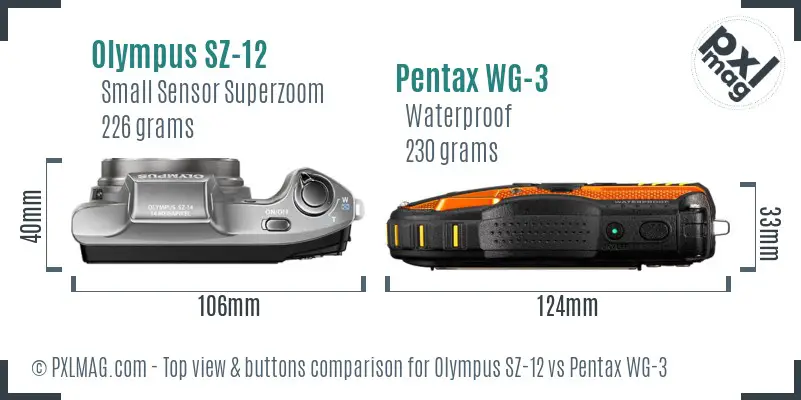 Olympus SZ-12 vs Pentax WG-3 top view buttons comparison