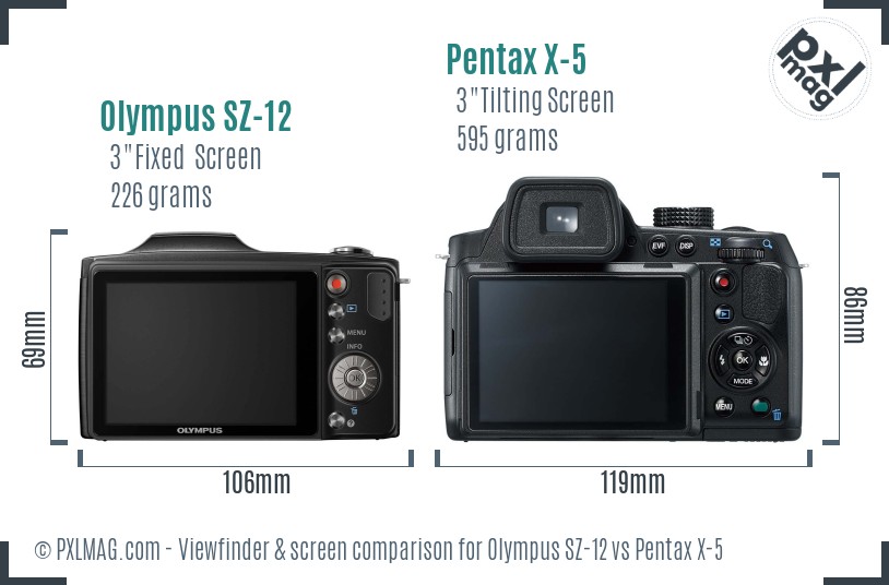 Olympus SZ-12 vs Pentax X-5 Screen and Viewfinder comparison