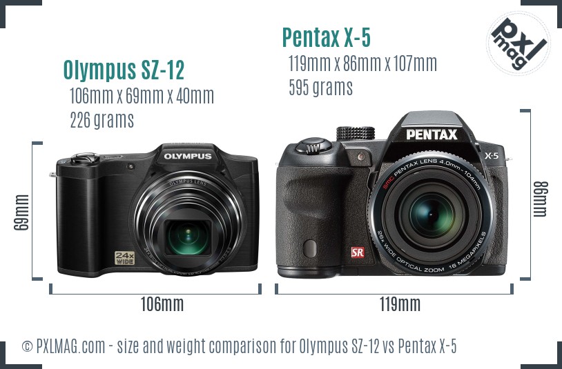 Olympus SZ-12 vs Pentax X-5 size comparison