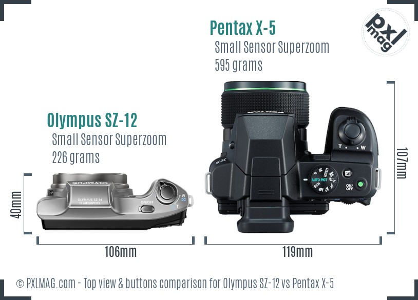 Olympus SZ-12 vs Pentax X-5 top view buttons comparison