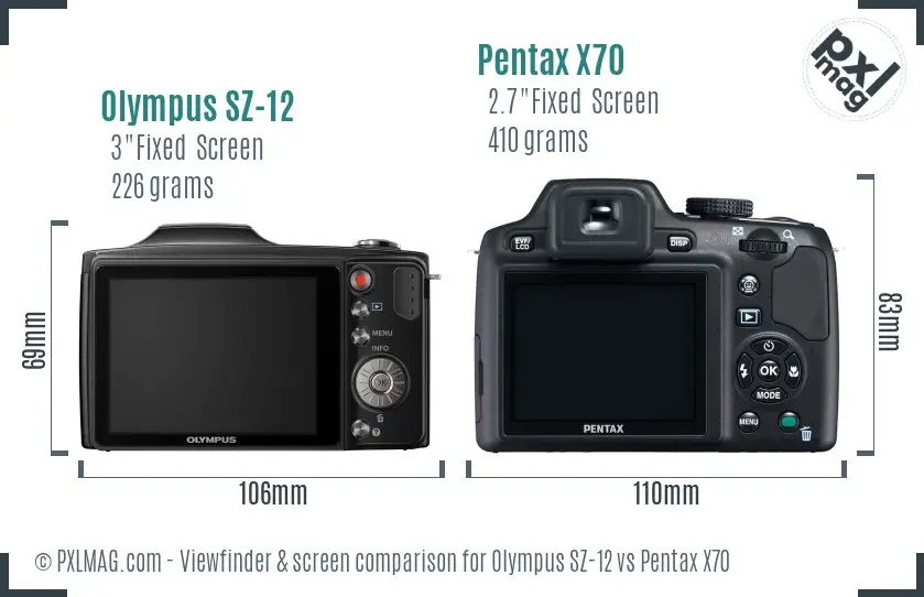 Olympus SZ-12 vs Pentax X70 Screen and Viewfinder comparison