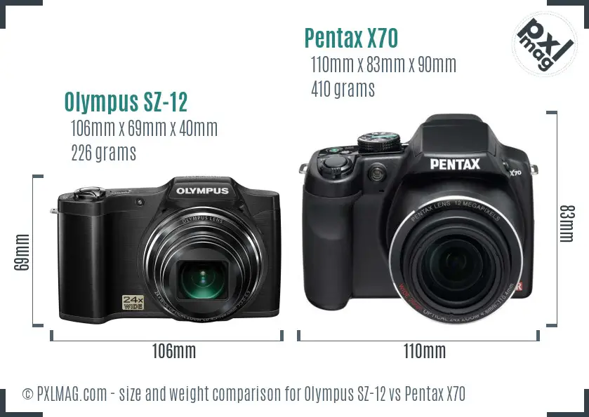 Olympus SZ-12 vs Pentax X70 size comparison