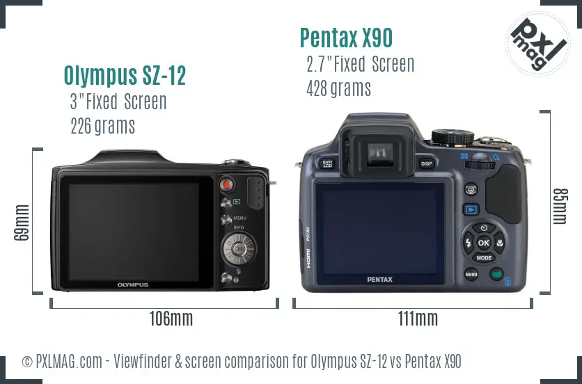 Olympus SZ-12 vs Pentax X90 Screen and Viewfinder comparison