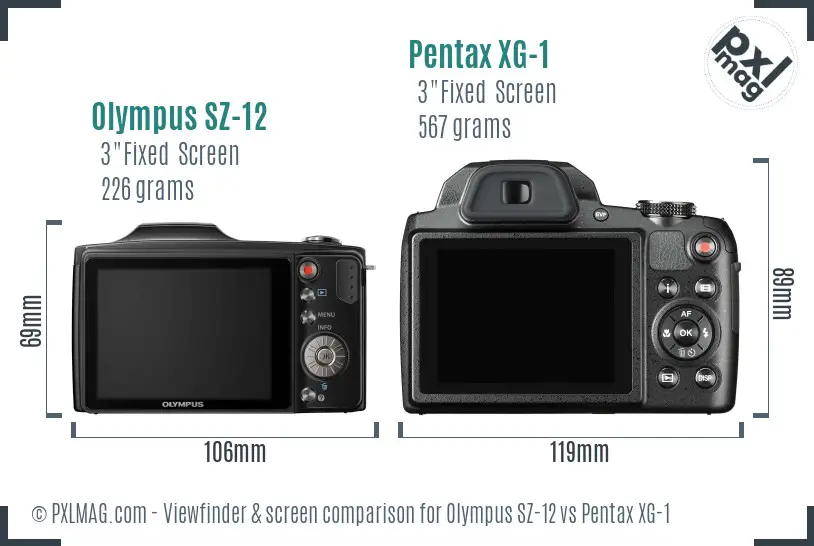 Olympus SZ-12 vs Pentax XG-1 Screen and Viewfinder comparison