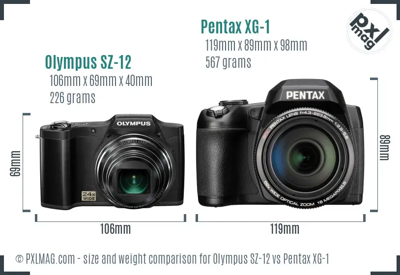 Olympus SZ-12 vs Pentax XG-1 size comparison
