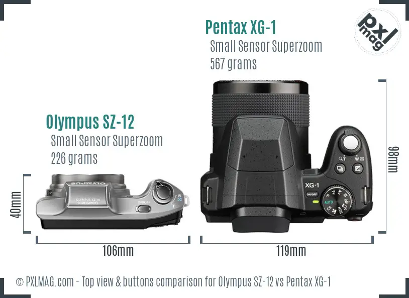 Olympus SZ-12 vs Pentax XG-1 top view buttons comparison