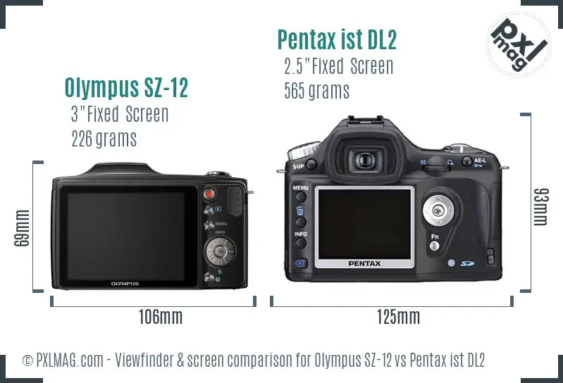 Olympus SZ-12 vs Pentax ist DL2 Screen and Viewfinder comparison