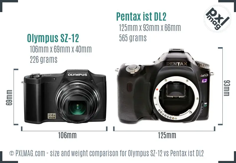 Olympus SZ-12 vs Pentax ist DL2 size comparison
