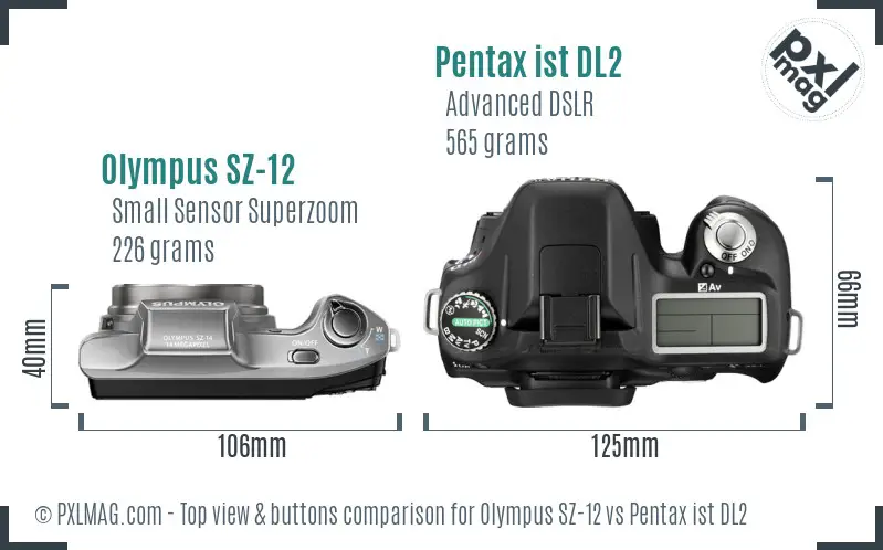 Olympus SZ-12 vs Pentax ist DL2 top view buttons comparison