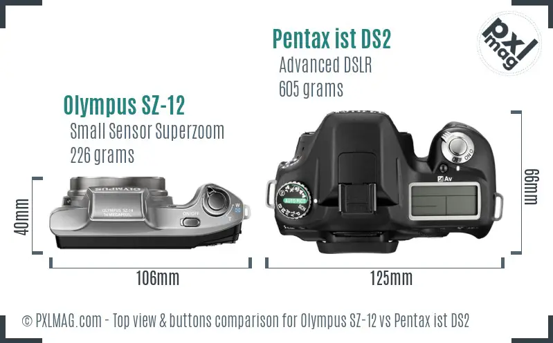 Olympus SZ-12 vs Pentax ist DS2 top view buttons comparison
