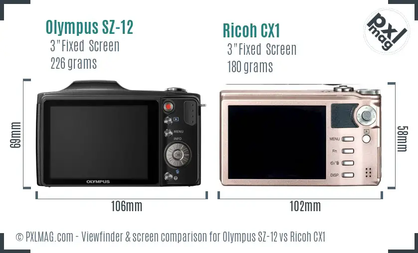 Olympus SZ-12 vs Ricoh CX1 Screen and Viewfinder comparison