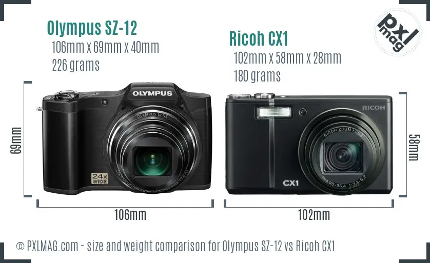 Olympus SZ-12 vs Ricoh CX1 size comparison