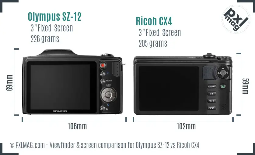 Olympus SZ-12 vs Ricoh CX4 Screen and Viewfinder comparison Olympus SZ-12 vs Ricoh CX4 Screen and Viewfinder comparison