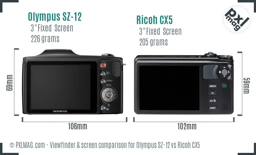 Olympus SZ-12 vs Ricoh CX5 Screen and Viewfinder comparison