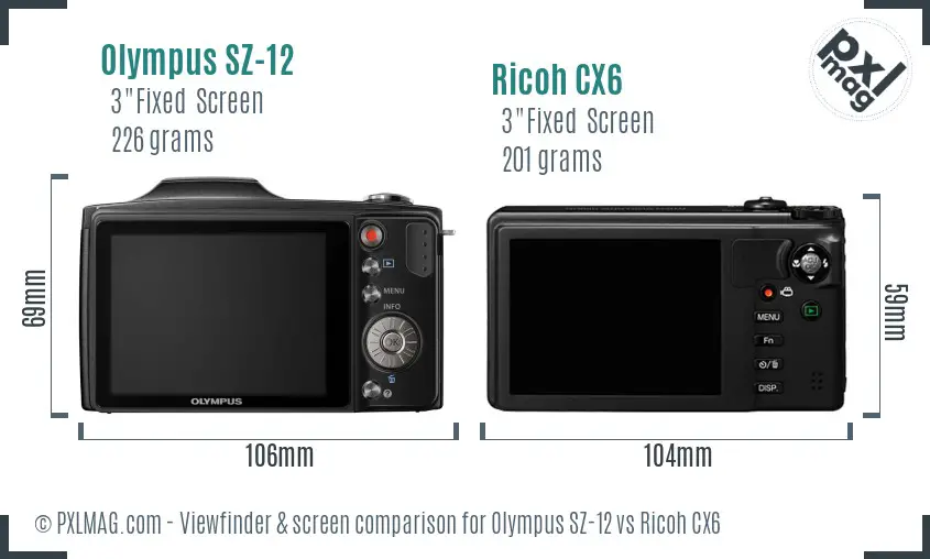 Olympus SZ-12 vs Ricoh CX6 Screen and Viewfinder comparison