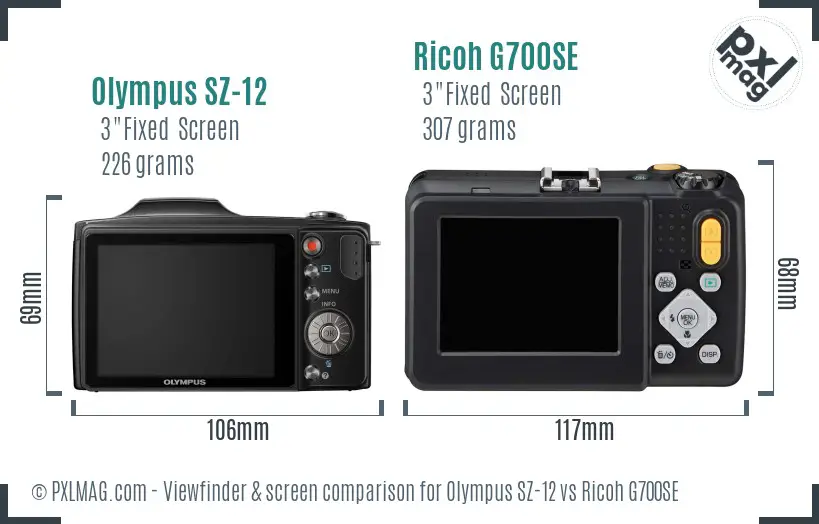 Olympus SZ-12 vs Ricoh G700SE Screen and Viewfinder comparison