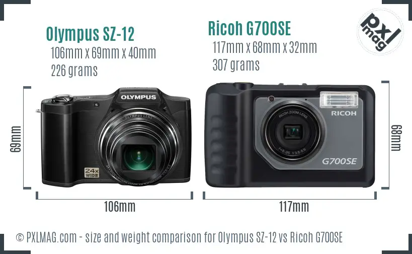 Olympus SZ-12 vs Ricoh G700SE size comparison