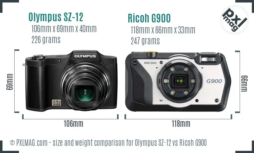 Olympus SZ-12 vs Ricoh G900 size comparison