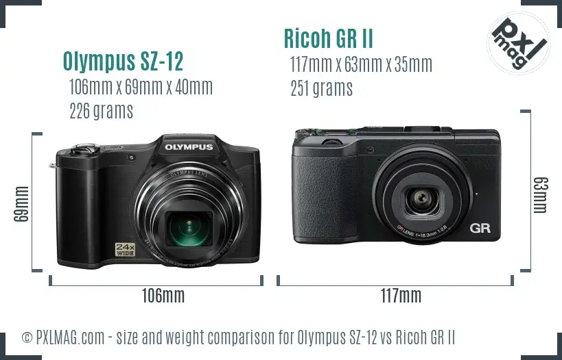 Olympus SZ-12 vs Ricoh GR II size comparison Olympus SZ-12 vs Ricoh GR II size comparison