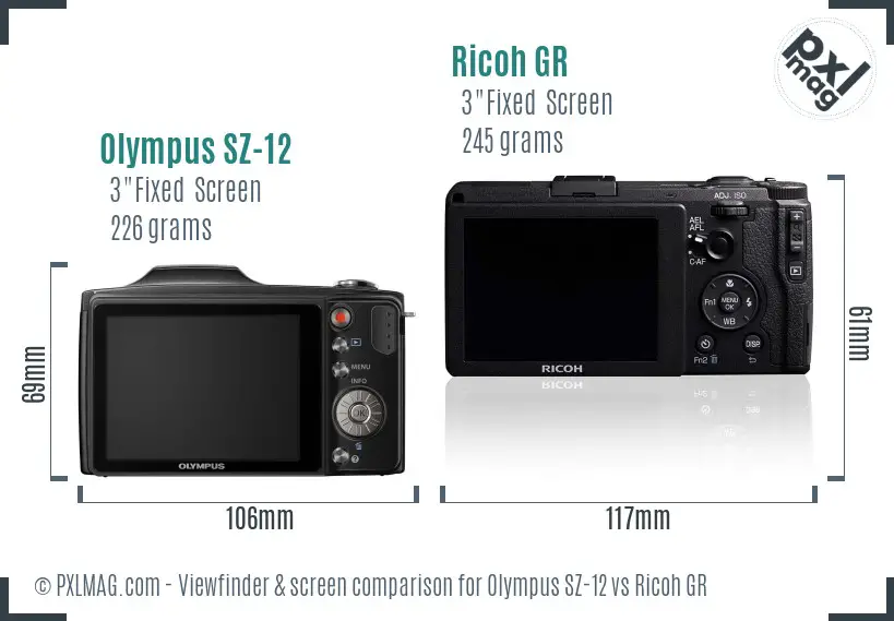 Olympus SZ-12 vs Ricoh GR Screen and Viewfinder comparison