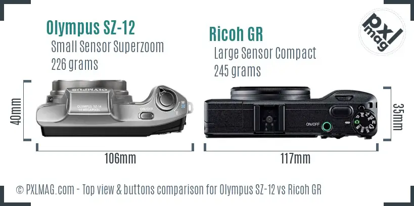 Olympus SZ-12 vs Ricoh GR top view buttons comparison