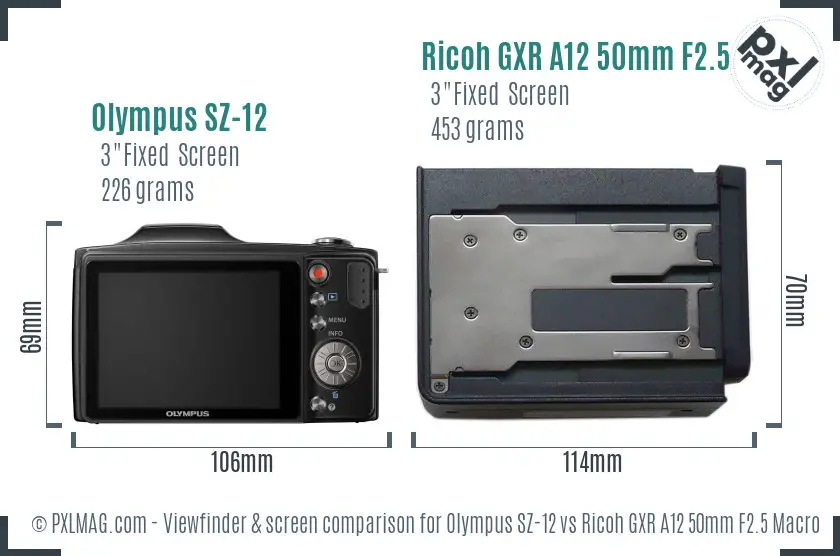 Olympus SZ-12 vs Ricoh GXR A12 50mm F2.5 Macro Screen and Viewfinder comparison Olympus SZ-12 vs Ricoh GXR A12 50mm F2.5 Macro Screen and Viewfinder comparison